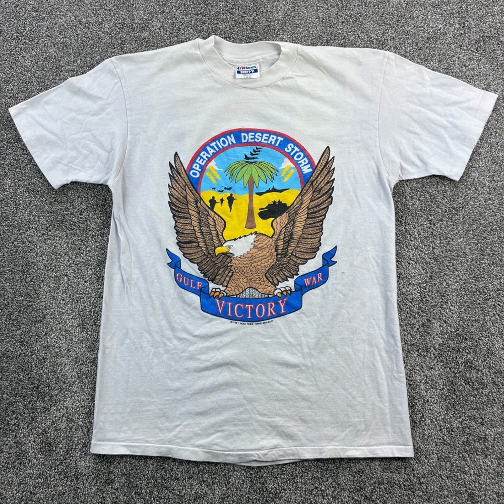 Vintage Operation Desert‎ Storm Shirt Mens Large White Gulf War Victory Eagle
